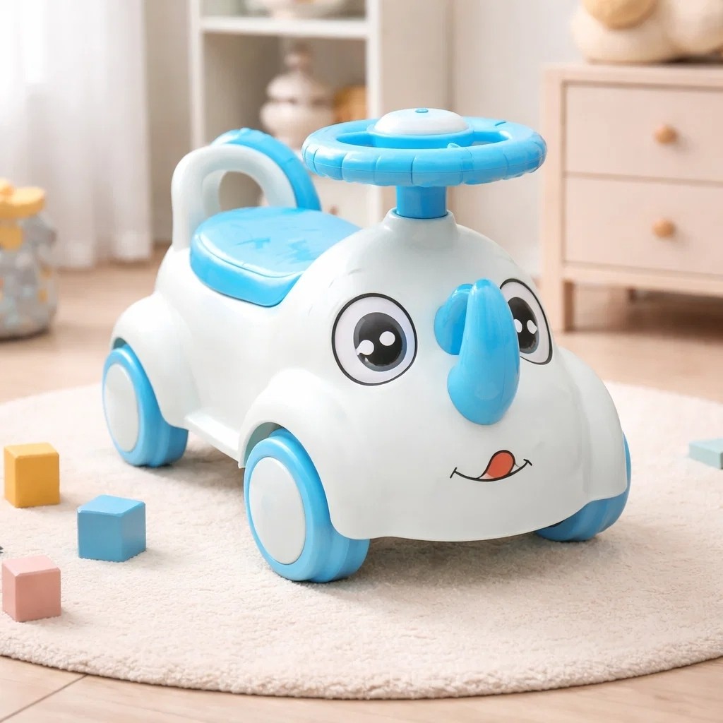 Andador Infantil Rinoceronte Azul Brinquedo Andador Carrinho de Criança Motinhas