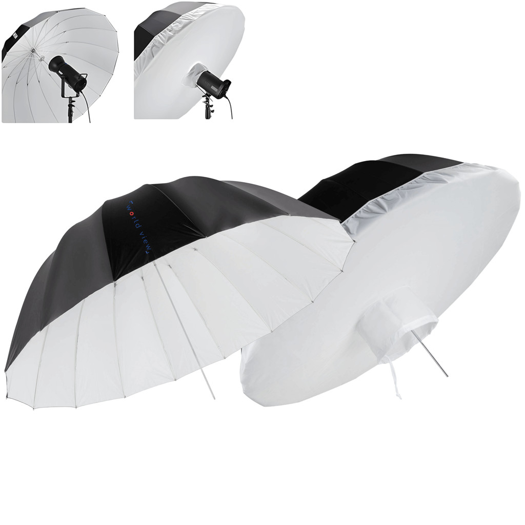 Sombrinha Parabólica Deep Preta Interior Branca 16 Varetas com Difusor Backpanel (105cm)
