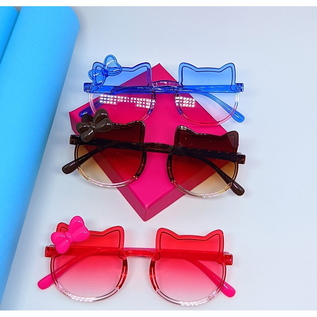 Óculos de sol Infantil Menina Fofo Armação Flexível Gatinho com Laço Desenho Hello Kitty Kids Proteção Uv400 Acessórios