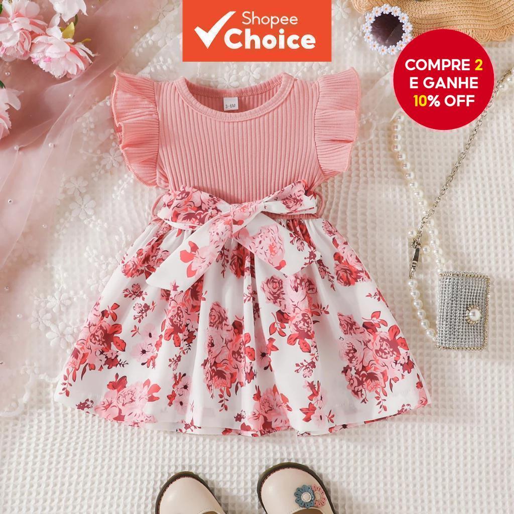 Vestido De Bebê Menina Manga Borboleta Floral Verão Princesa Roupa Formal Bonito Recém-Nascido OOTD , Para Bebês De 3 A 