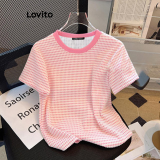 Lovito Camiseta Casual Xadrez Colorblock Para Mulheres LNE70328 em Oferta na Shopee