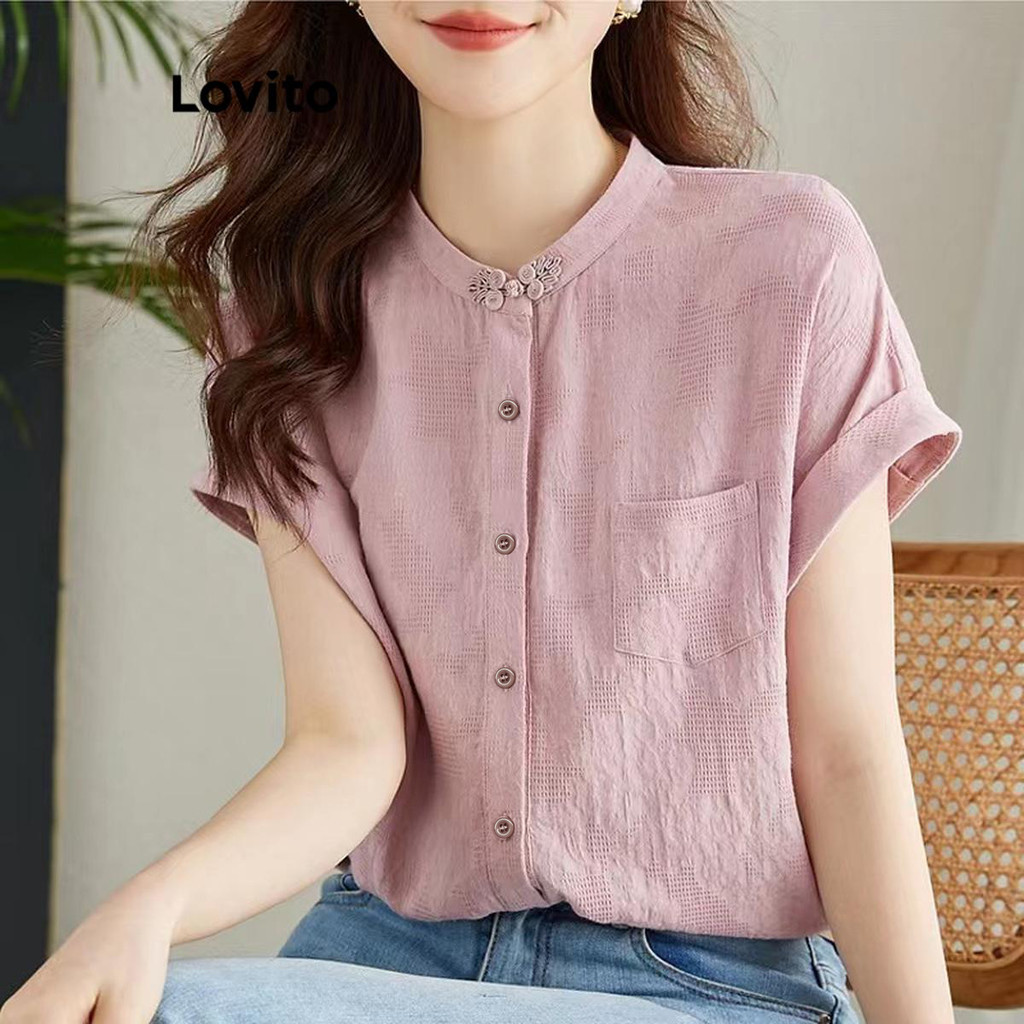 Lovito Blusa Elegante Blusa Geométrica Com Botões Para Mulheres LNE41018