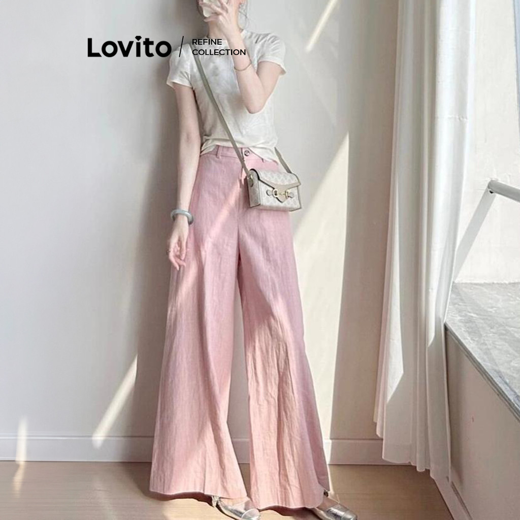 (Lovito Refine) Calças Casuais Com Botões Lisos Para Mulheres LNE83055 em Oferta na Shopee