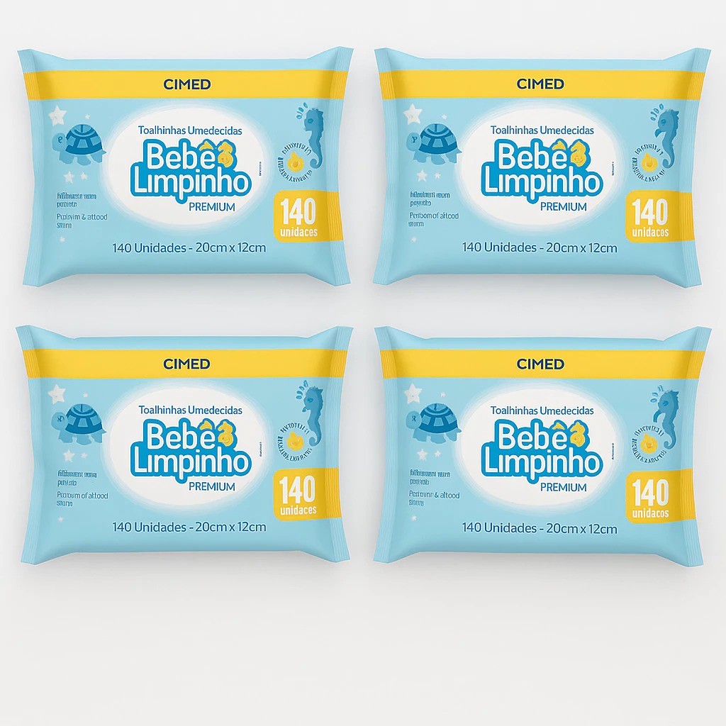 KIT C/ 4 LENÇO UMEDECIDO BEBE LIMPINHO 140UN