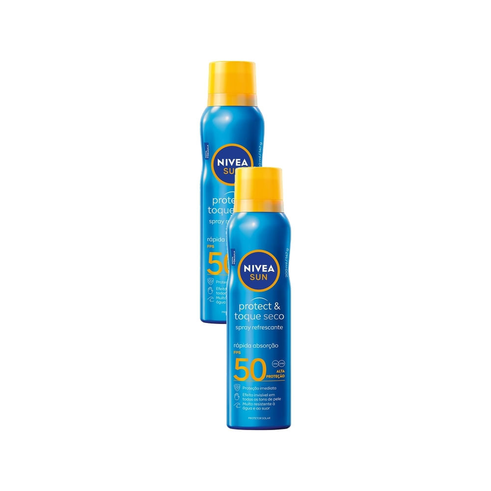 Kit 2 NIVEA SUN Protetor Solar Spray Protect & Toque Seco FPS 50 200ml em Oferta na Shopee