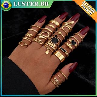 Conjunto de 27 anéis quadrados em forma de coração em epóxi dourado Conjunto de 27 peças femininas em forma de coração em Oferta na Shopee