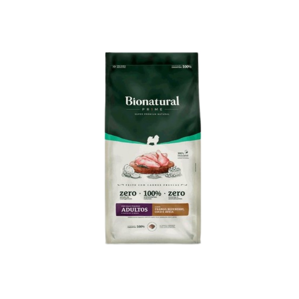 Ração Bionatural Prime Cães Adultos Raças Pequenas Sabor Frango, Blueberry, Coco e Aveia 10,1kg