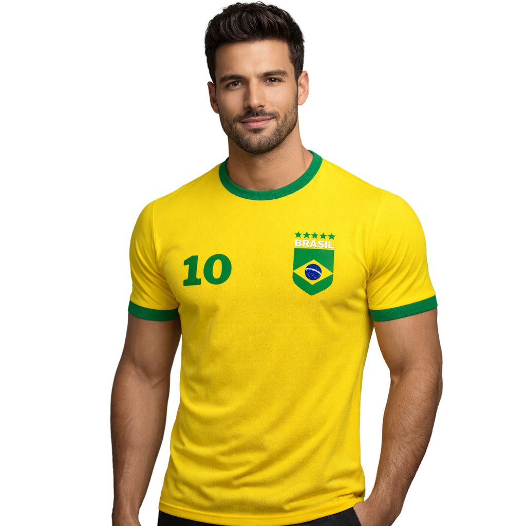 Camiseta Manga Curta Brasil algodão Com Número