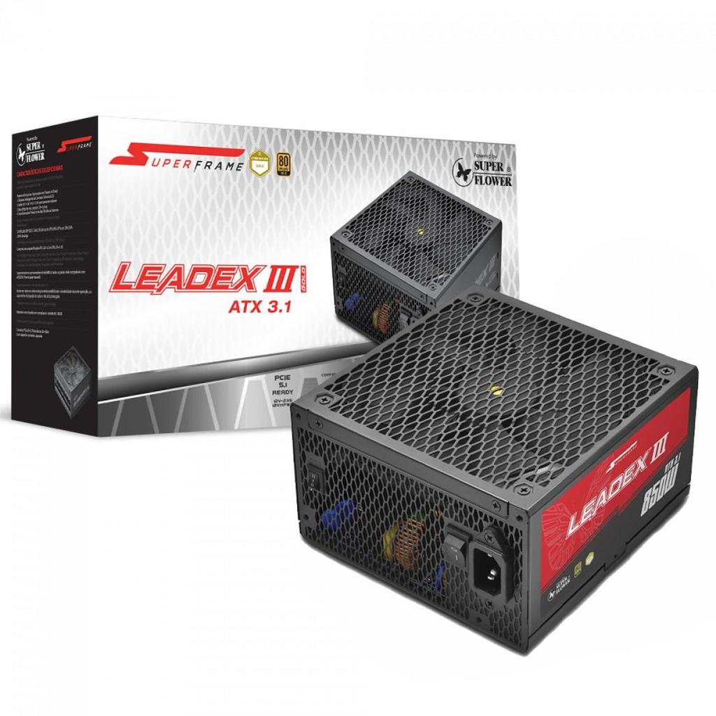 Fonte SuperFrame Leadex III Powered By Super Flower, 850W, 80 Plus Gold, Cybenetics Gold, Full Modular, ATX 3.1 em Oferta na Shopee