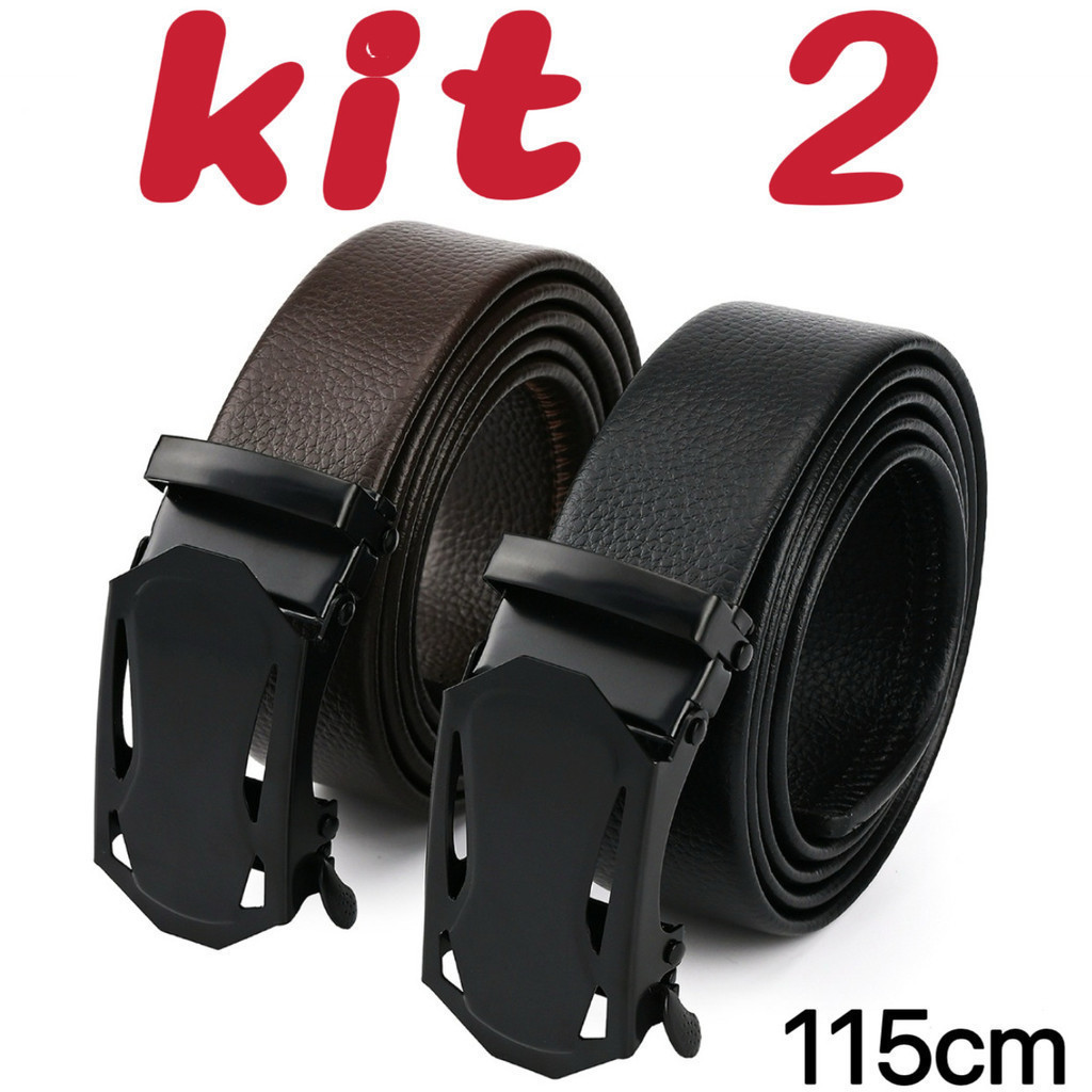 Kit 2 Cintos Masculinos Automático Ajustável 115cm Fivela Sem Furo Couro Sintético Social Casual