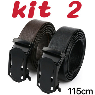 Kit 2 Cintos Masculinos Automático Ajustável 115cm Fivela Sem Furo Couro Sintético Social…