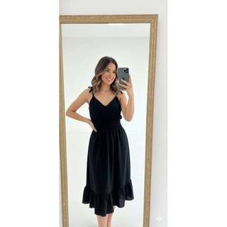 Vestido Feminino com Alça de Amarrar Tecido Duna Soltinho Midi