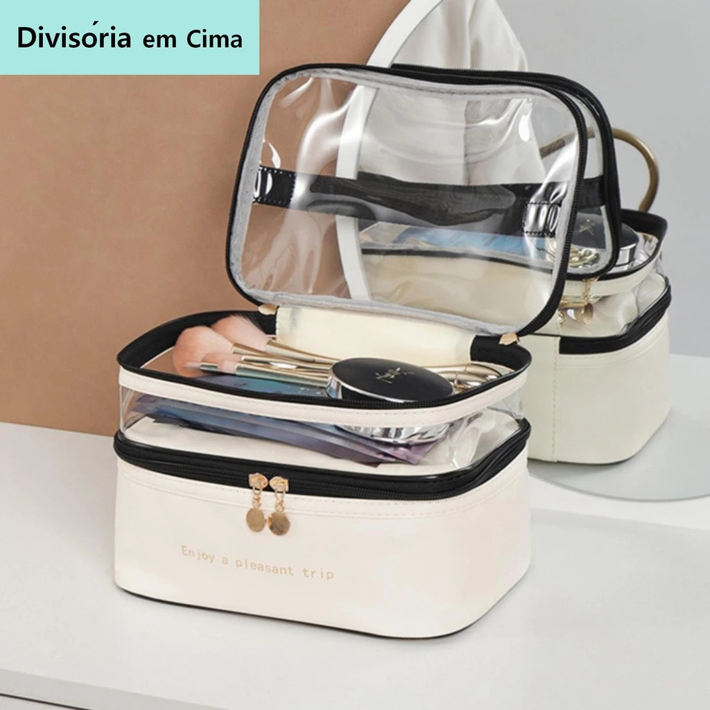 Necessaire Camada Divisória Dupla Organizador Cosmetico Transparente A Prova de Água Portátil Viagen Grande Capacidade — imagem 2 de 2