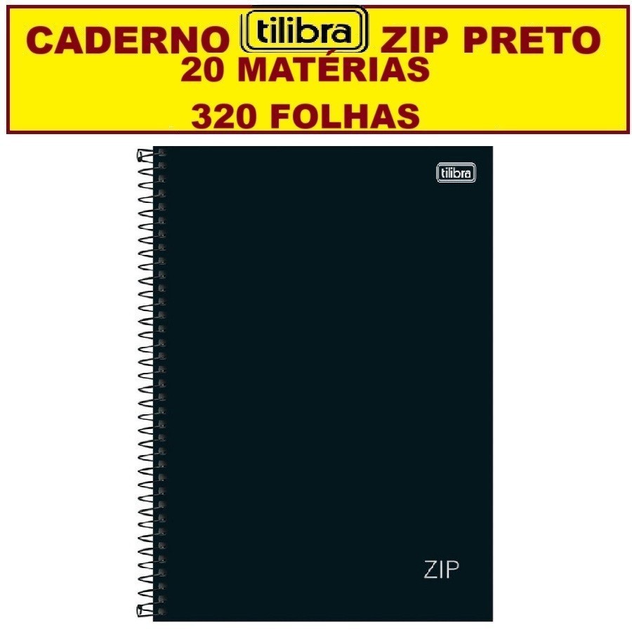 Caderno Tilibra 20 Matérias 320 Folhas Escolar Zip Universidade Preto Capa Dura em Oferta na Shopee