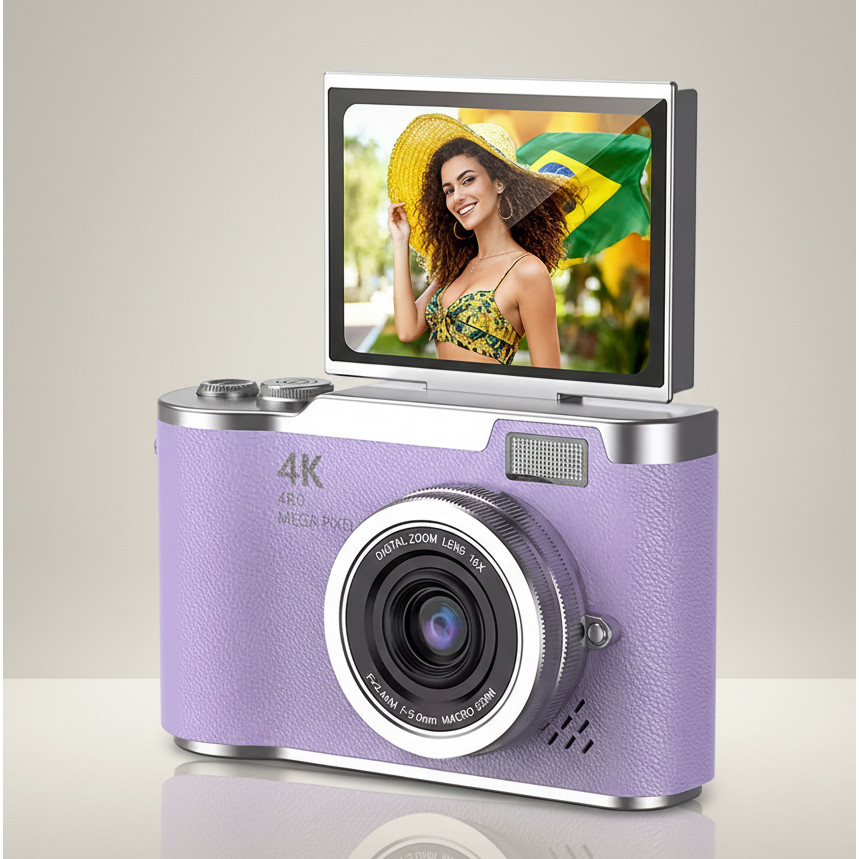 Câmera Digital Retrô 4K 48MP Zoom 16X Tela Articulada para Viagem e Vlog