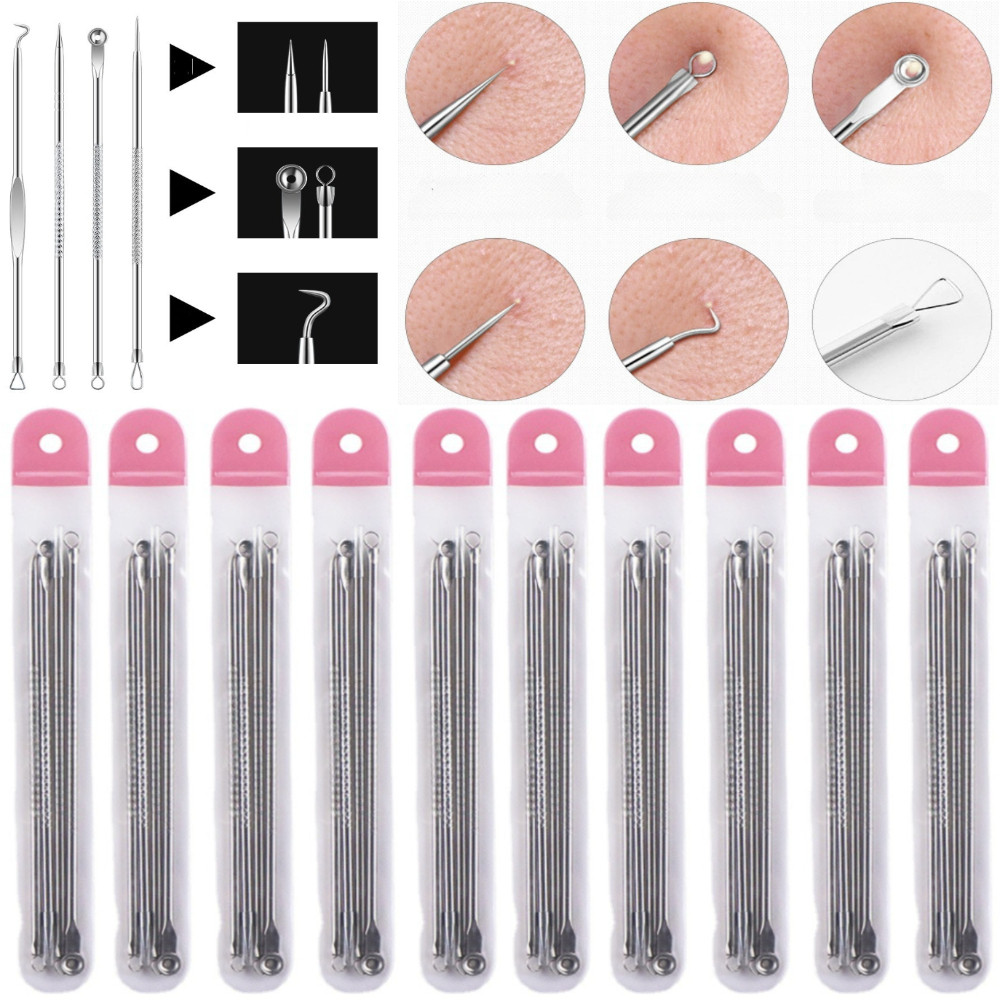 1/10 Pacotes/Kit estojo com 4 extratores para remoção de Cravos e Espinhas Material 100% aço em Oferta na Shopee