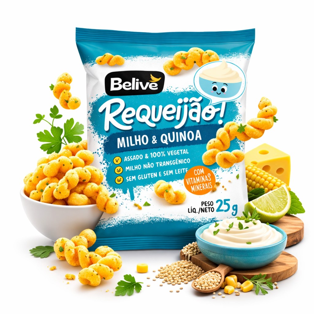 Kit 12 Salgadinho BELIVE S/ Gluten Sabor Requeijão 25g