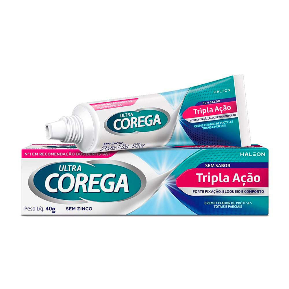 Corega Ultra Creme Fixador de Dentadura Sem Sabor Tripla Ação sem Zinco 40g em Oferta na Shopee