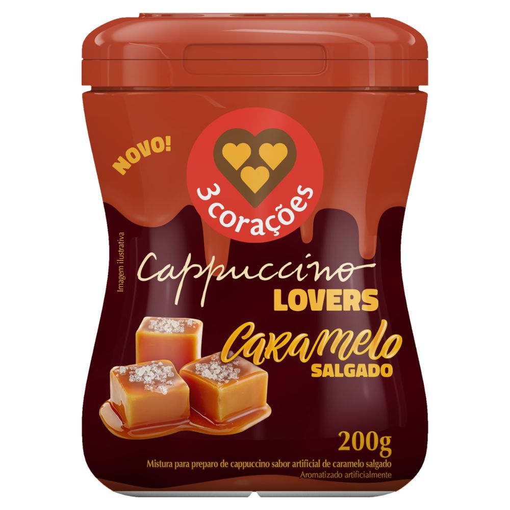 Cappuccino Caramelo Salgado 3 Corações Lovers 200g em Oferta na Shopee