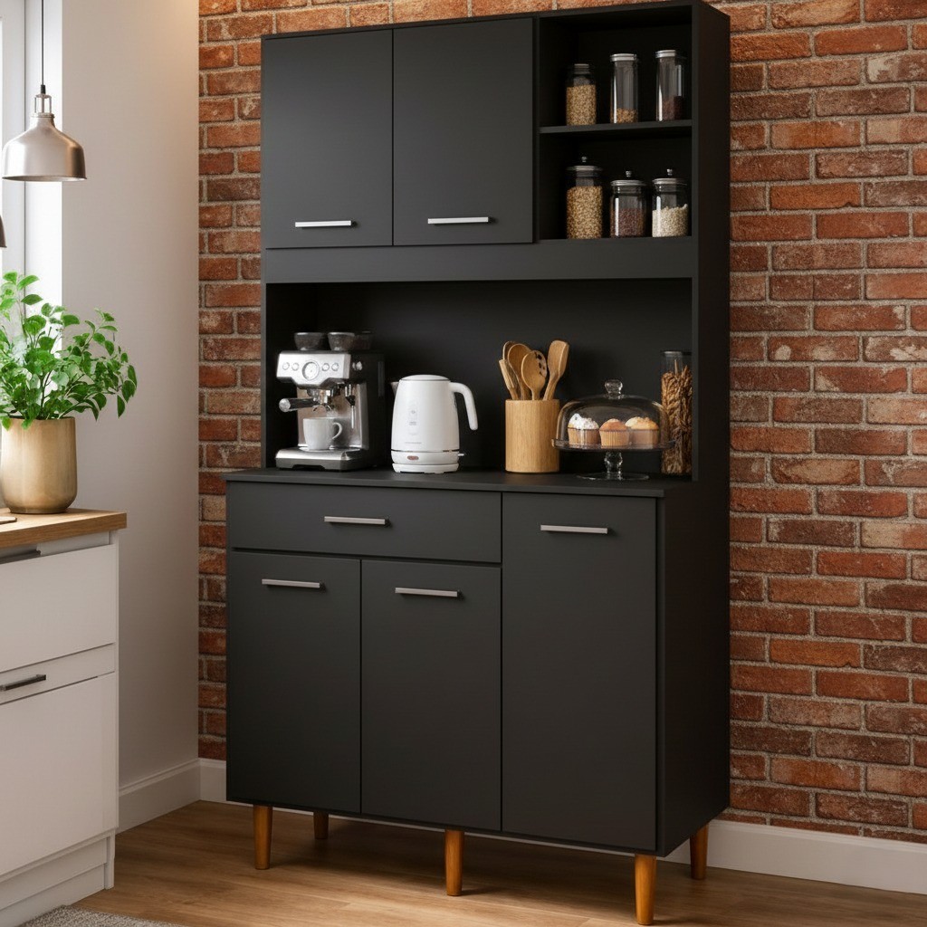 Armário Multiuso para Cozinha com Portas, Gaveta e Espaço para Eletros