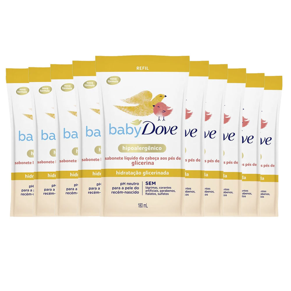 Kit Sabonete Líquido Dove Baby Refil Hidratação Glicerinada 180ml - 10 Unidades em Oferta na Shopee