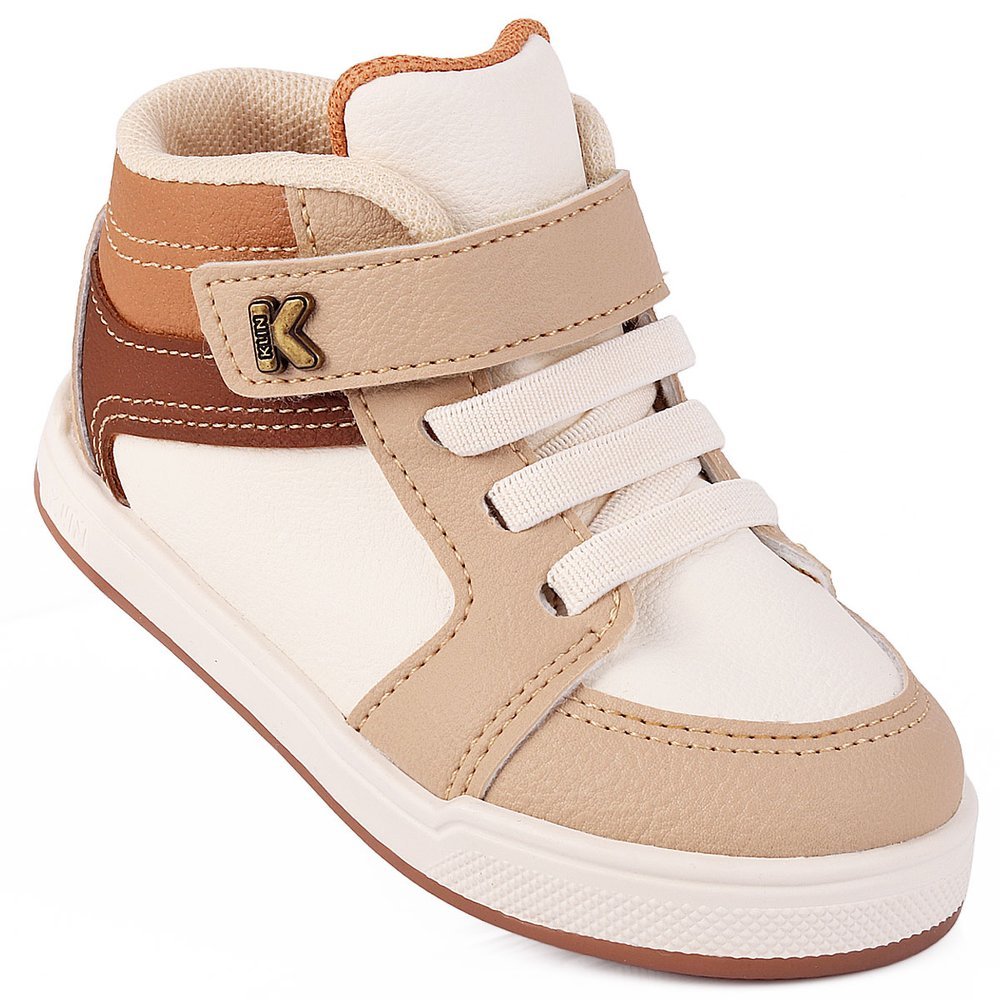 Tênis Infantil Bebê  Menino Klin Original  Flyer Bege  com Velcro e Elástico Cano Médio em Oferta na Shopee