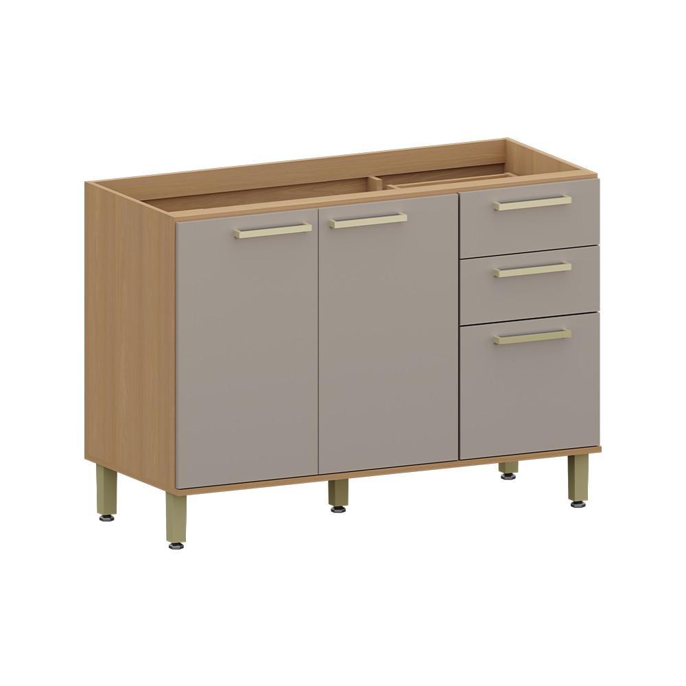 Balcão Lisboa 3 Portas 2 Gavetas 120cm Freijó/Nude - Luciane em Oferta na Shopee
