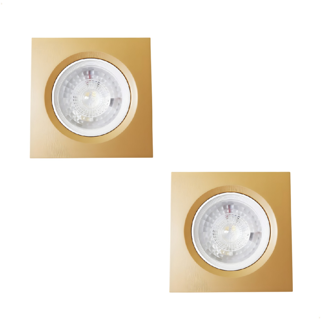 Kit 2 Spot LED Embutir Quadrado Dourado 5W Branco Frio 9cm