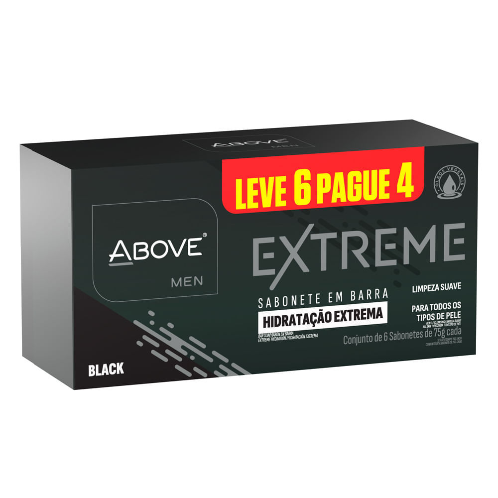 Sabonete em Barra Above Men Extreme Hidratação Extrema Black 6 Unidades de 75g cada em Oferta na Shopee