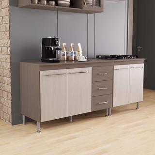 Kit 2 Balcões Modulados Gabinete Pia 120cm e Cooktop 70cm Com Tampo Paris Fidelitá Nogal/Salinas em Oferta na Shopee