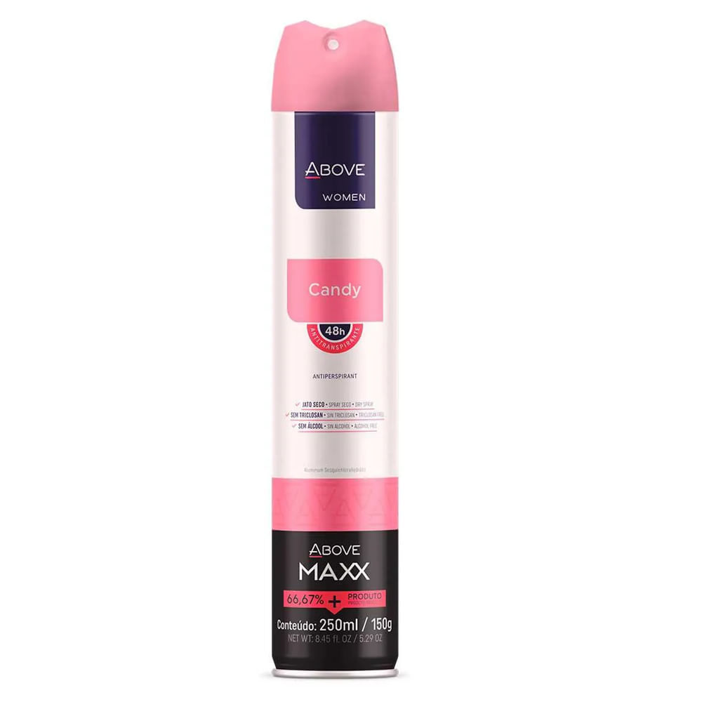 Desodorante Aerosol Above Women Candy 48H 200ml em Oferta na Shopee