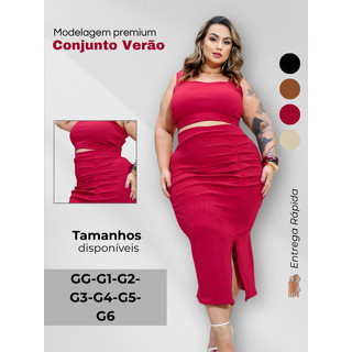Conjunto Feminino Plus Size Blusa Saia Midi Fenda Casual Elegante Veste GG ao G6 Zero Trânsparência em Oferta na Shopee