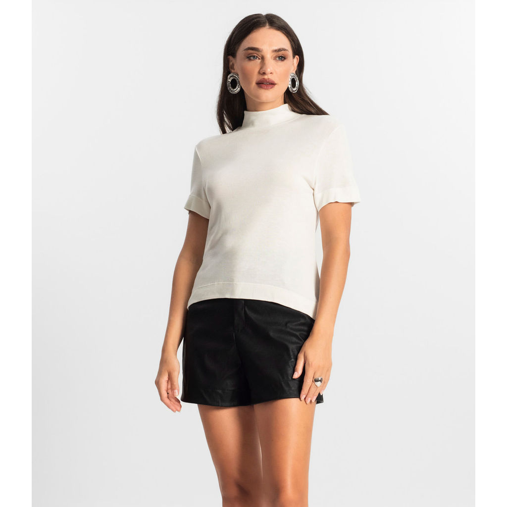 Blusa Feminina Gola Alta ViscoTrico Básica Endless Off White em Oferta na Shopee