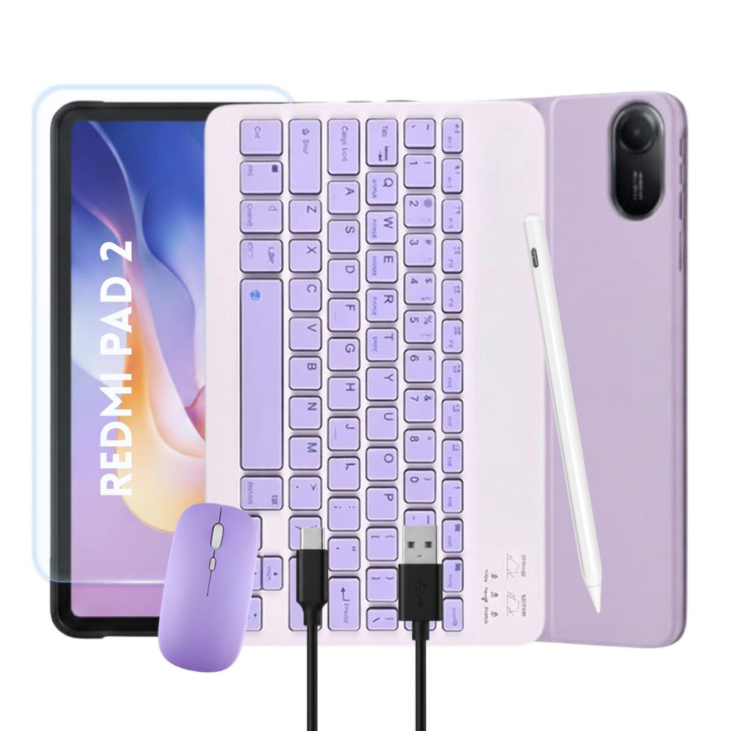Kit LILAS para Redmi Pad 2 Capa Smart para Película Teclado Mouse BT Caneta Touch Pencil Branca