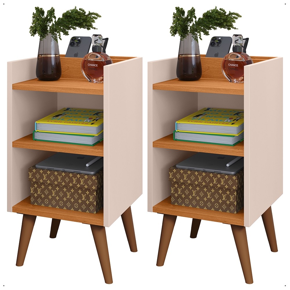 KIT 2 Mesa de Cabeceira Max com Porta Celular Retrô Criado Quarto com Prateleira Nicho Varias Cores em Oferta na Shopee