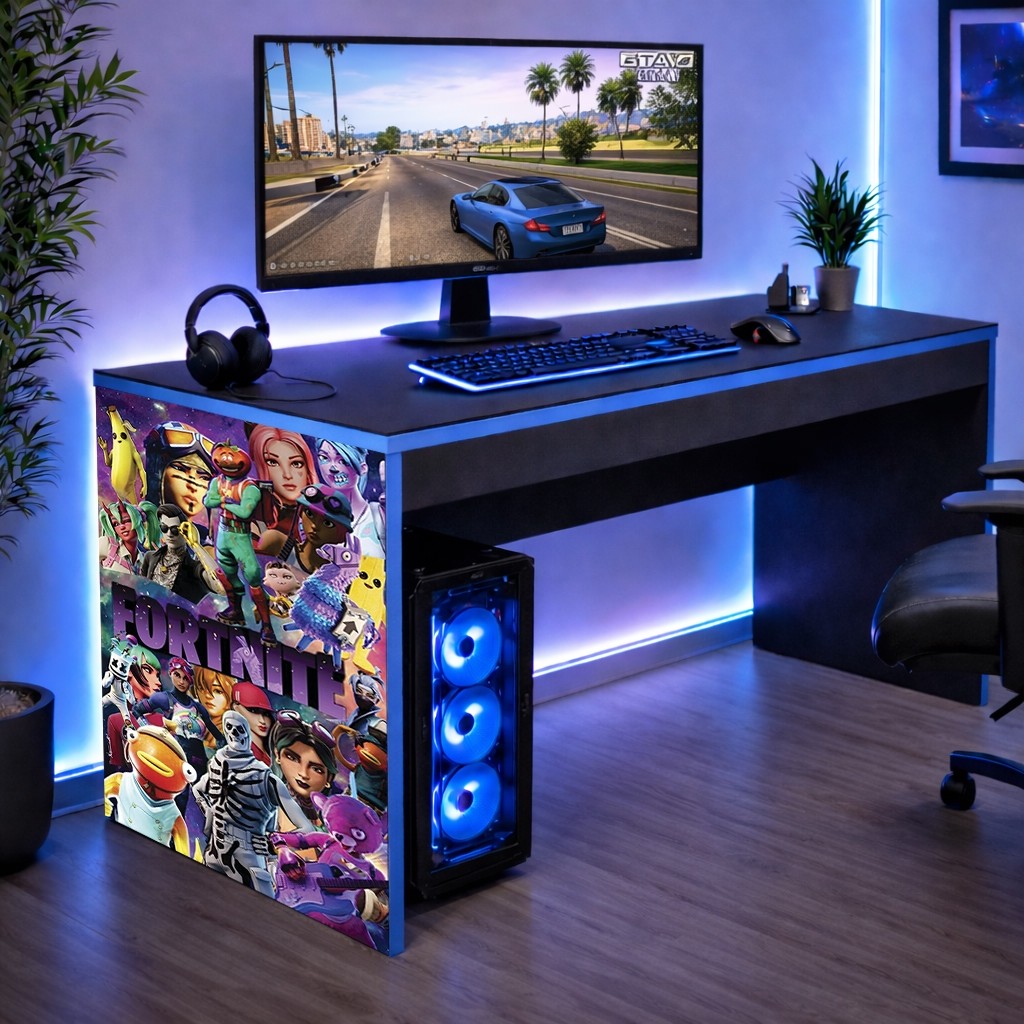 Mesa Escrivaninha Gamer Bordas Azul Fortnite Personagens Achadinho Oferta Shopee