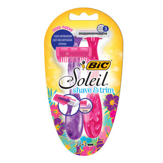 Barbeador descartável Soleil Rosa e Roxo 2 unidades + aparador Bic