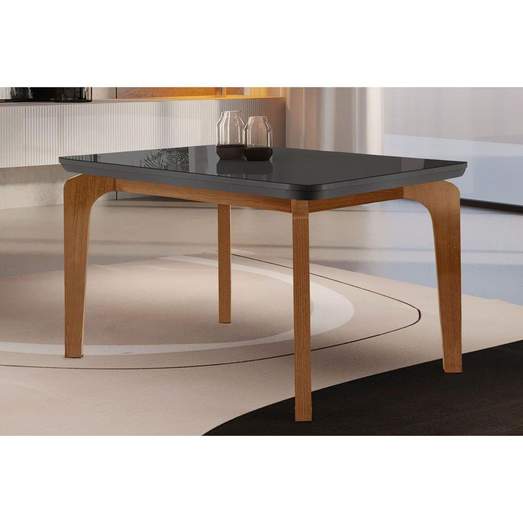 Mesa de Sala Jantar Londrina c/Tampo Madeirado Vidro Canto Curvo 120x80cm Grafite/Imbuia-Vidro Grafite - Rufato em Oferta na Shopee