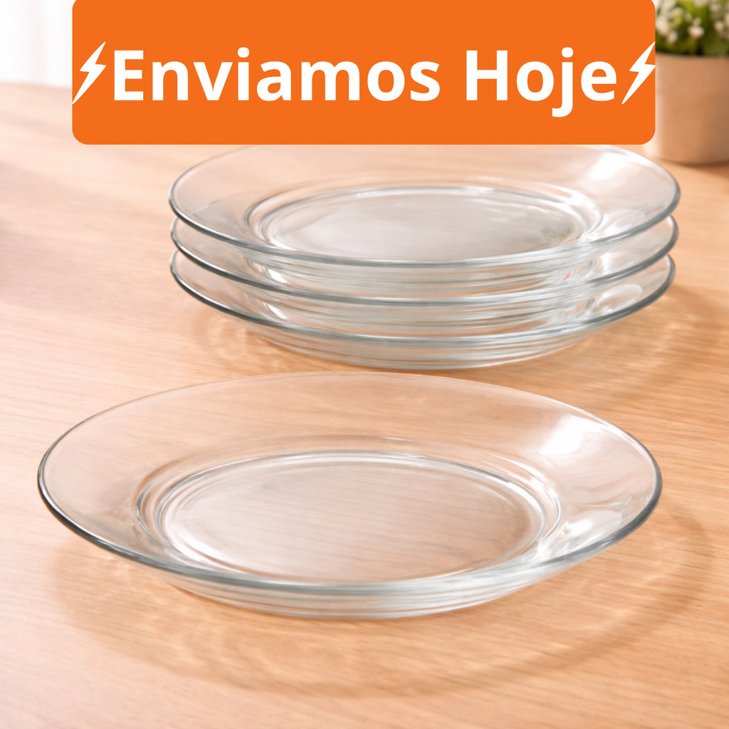 Kit Até 20 Pratos Fundo Liso de Vidro -  Transparente e Resistente em Oferta na Shopee