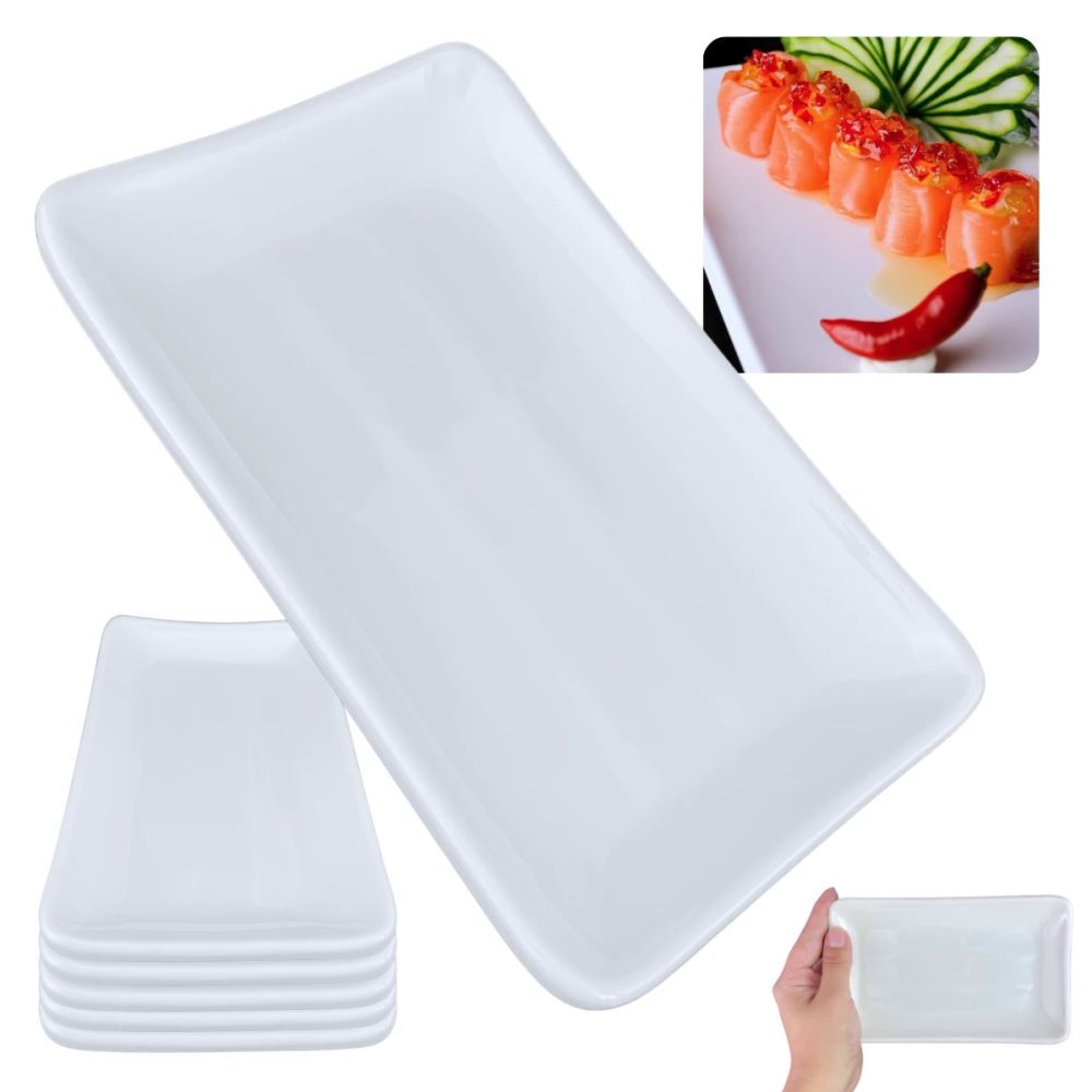 Kit 5 Travessas Prato Branco para Petiscos e Sushi 17,8 Cm para Restaurante Melamina Premium
