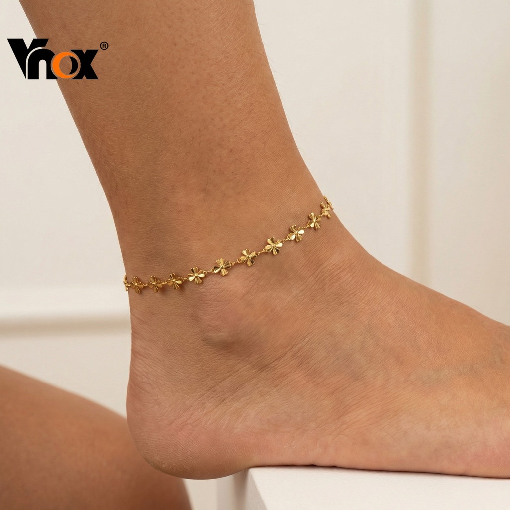 Corrente De Tornozelo Trevo De Aço Inoxidável Vnox Para Mulheres E Meninas , Acessórios De Praia Sem Desbotamento Da Sor