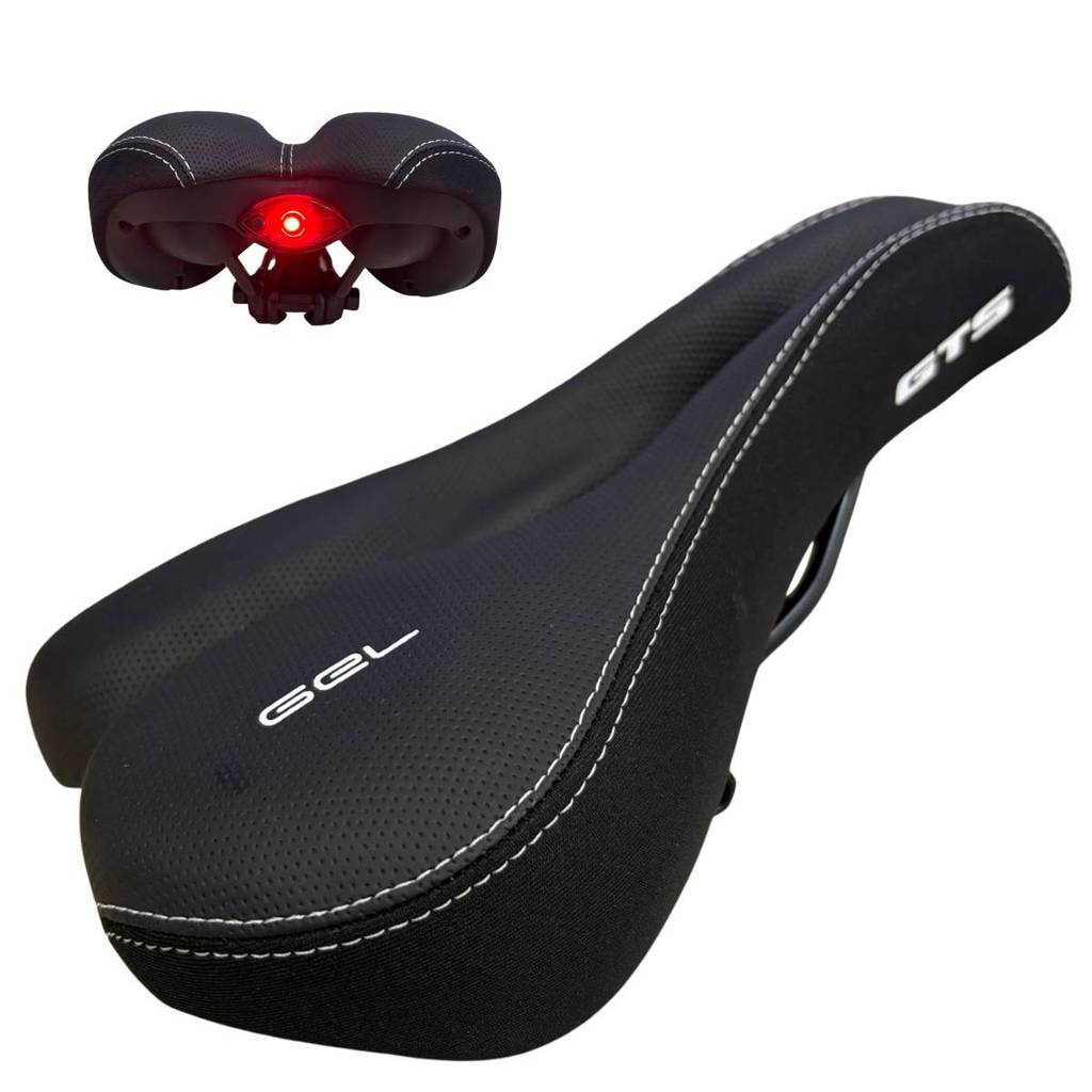 Selim Bike Mtb Vazado Com Gel E Luz Traseira Sinalizador Gts