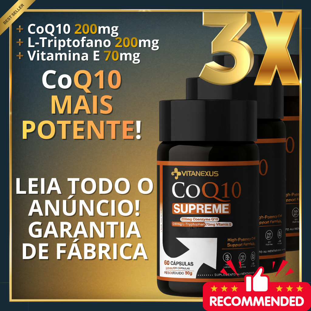 [3X] Coenzima Q10 200mg para Energia Cognição Memória - Ubiquinona & Ubiquinol Triptofano Vitanexus