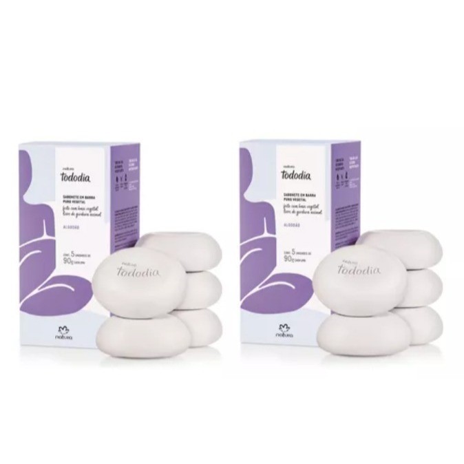 Combo 02 Caixas de Sabonete Natura Todo dia algodão 5 unidades de 90g