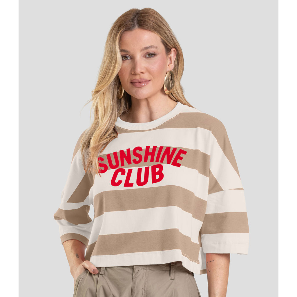 T- Shirt Feminina Cropped Dianna Marrom em Oferta na Shopee