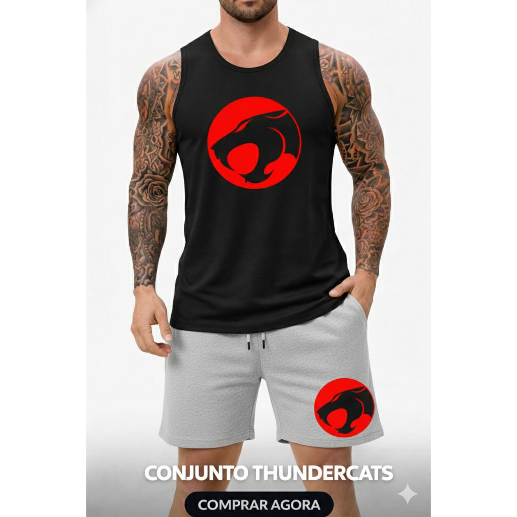 Kit Conjunto Thunder Cats Fio 30.1 Regata e Bermuda Moletom PREMIUM Confortável Lançamento Toque Macio Envio Imediato