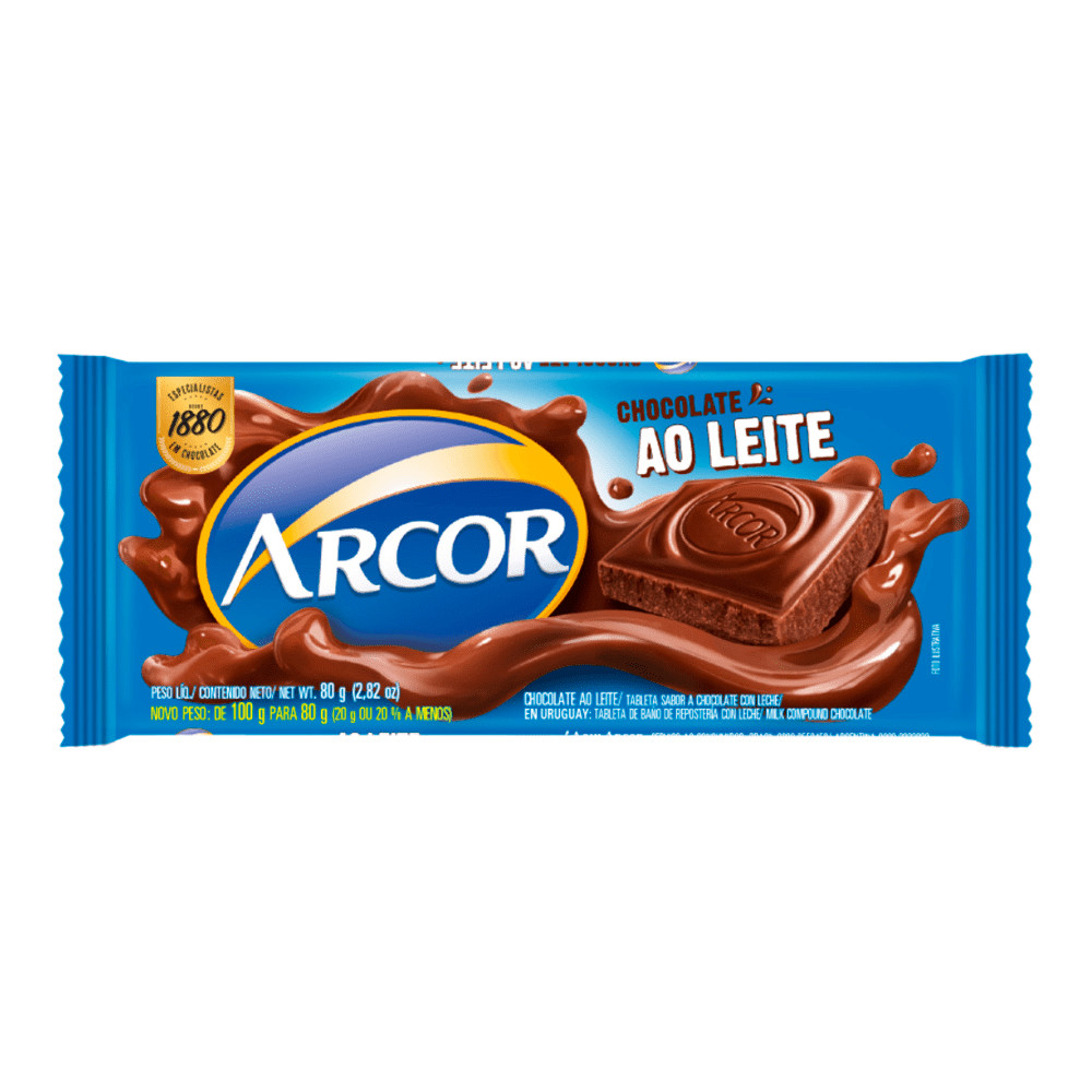 Chocolate ao Leite Arcor Tablete 80g em Oferta na Shopee