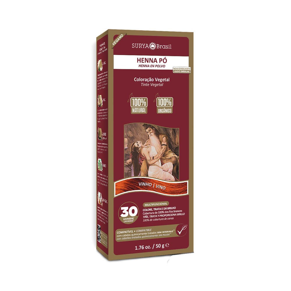 Henna Surya Pó 100% Natural Cor Vinho 50g