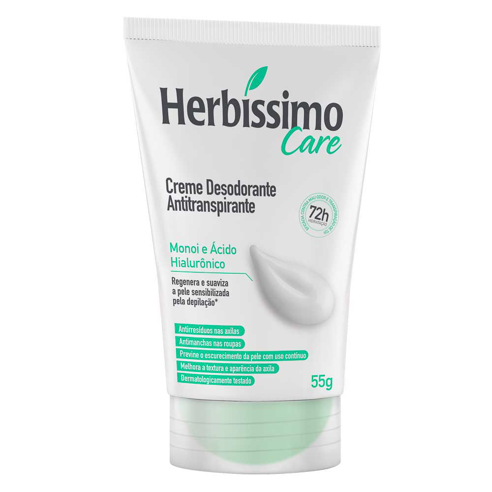Creme Desodorante Herbíssimo Care Monoi & Ácido Hialurônico 72h com 55g em Oferta na Shopee