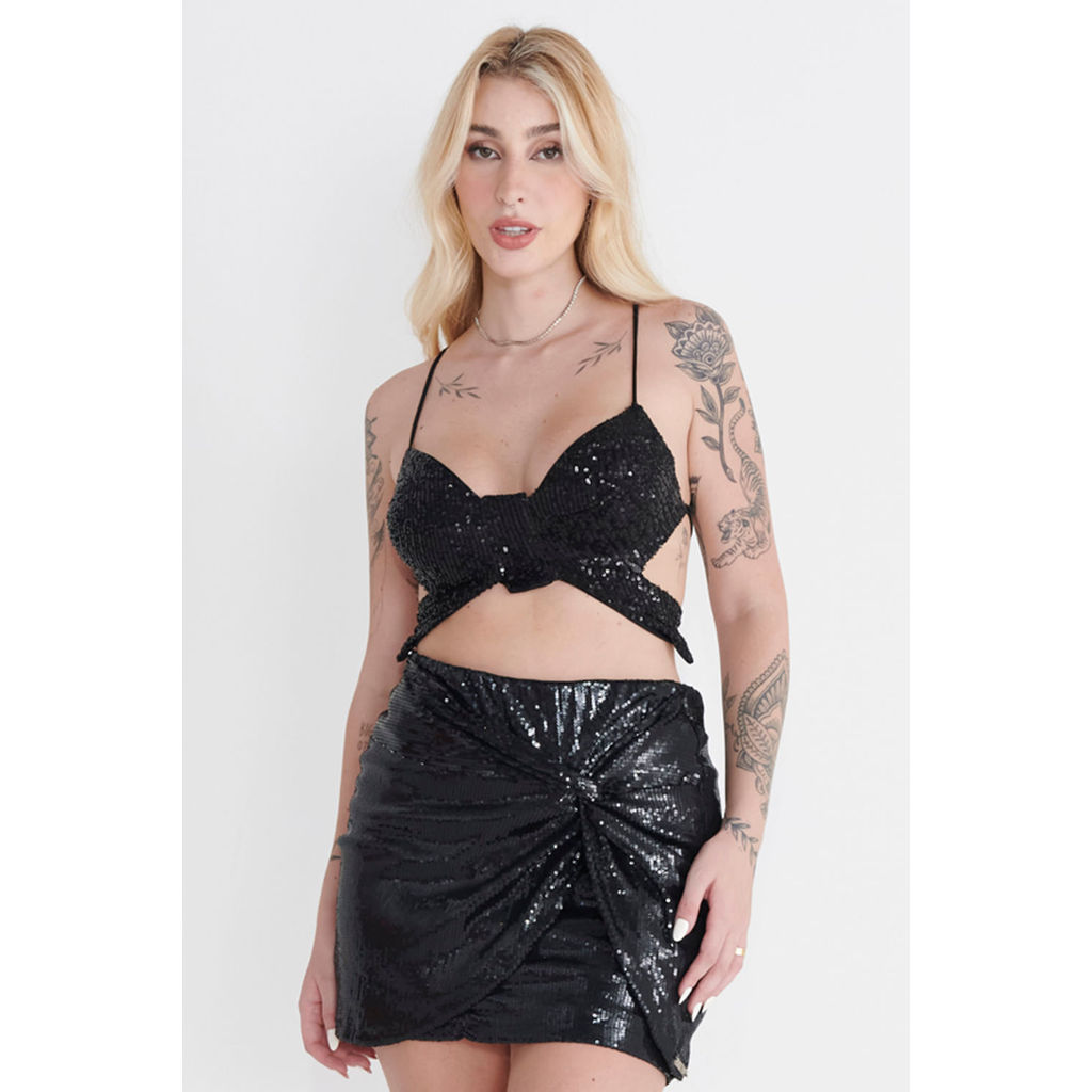 Cropped Feminino Borboleta Paetê Fashion Planet Girls Preto em Oferta na Shopee